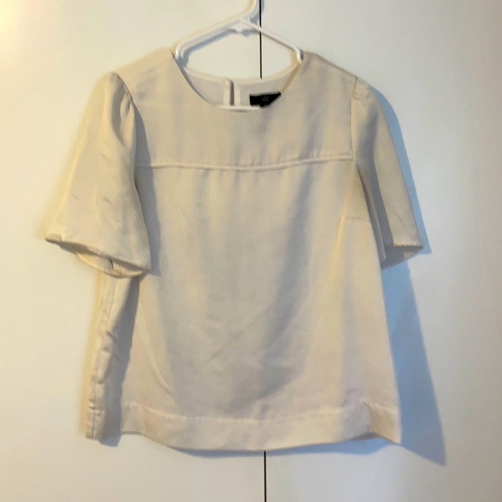 J crew short sleeve cream satin blouse